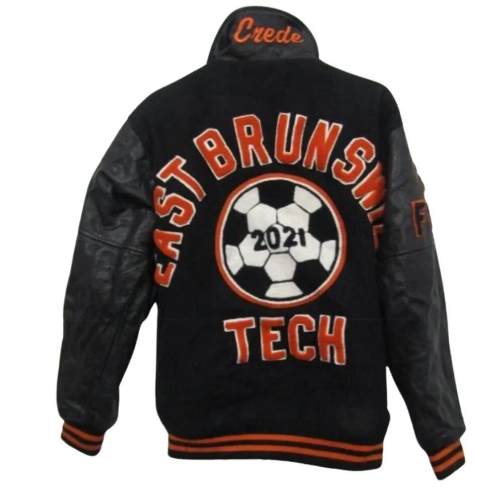 Varsity Letterman East Brunswick Tech Jacket Black Orange Men's SZ M - Picture 2 of 5
